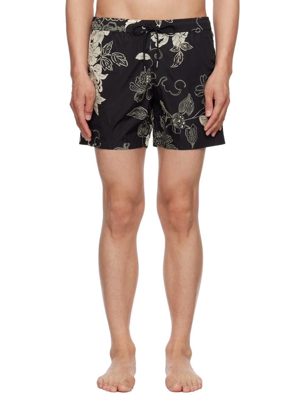 Moncler Black Floral Print Swim Trunks